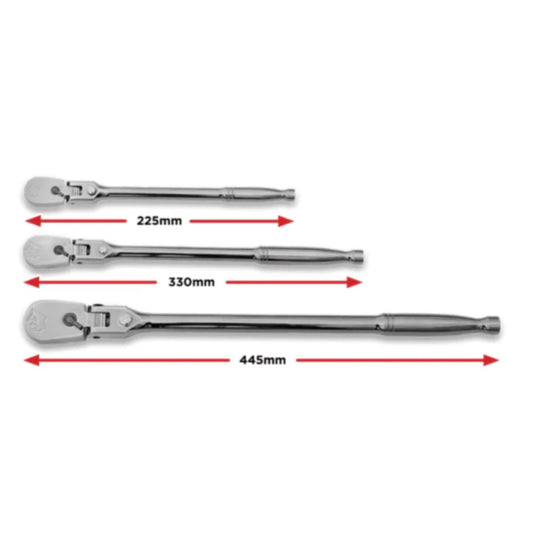 BOXO 3Pc 1/4", 3/8" & 1/2" 90T Flex-Head Ratchet Set with Lock