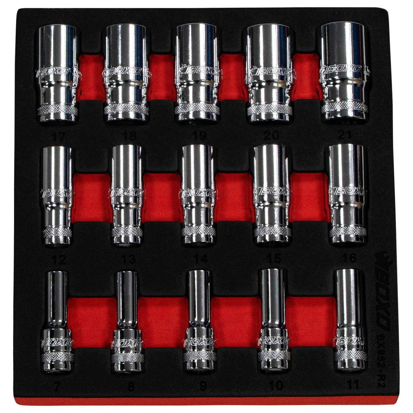BOXO 3/8" 15Pc 12Pt Semi Deep Socket Set