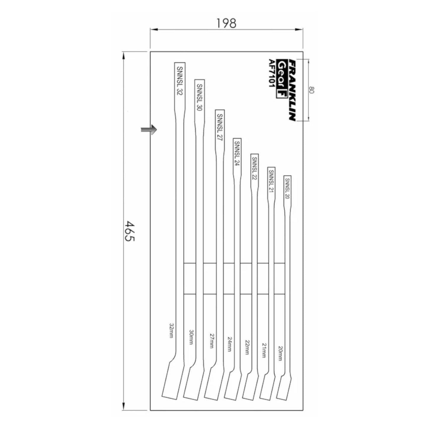 FRANKLIN GearF Grip4+ 7Pc 12pt XL Combination Spanner Set