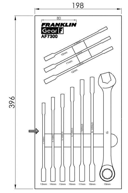 FRANKLIN GearF Grip4+ 10Pc 12pt Combination Ratchet Spanner Set