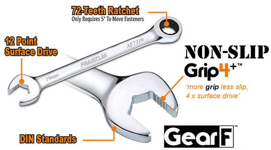 FRANKLIN GearF Grip4+ 4Pc 12pt Combination Ratchet Spanner Set