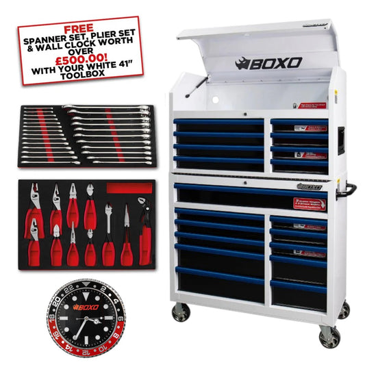 BOXO 41" Gloss White Toolbox Stack (Trim colour options)