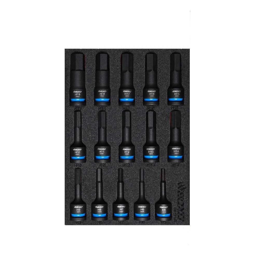 BOXO 15Pc 1/2" Impact Hex Bit Socket Set In EVA Foam