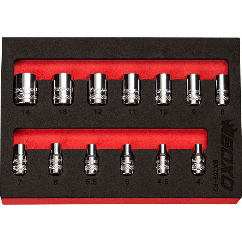 13 Pce 1/4" 6 Point Shallow Socket Set 4-14mm-Boxo-Equipment