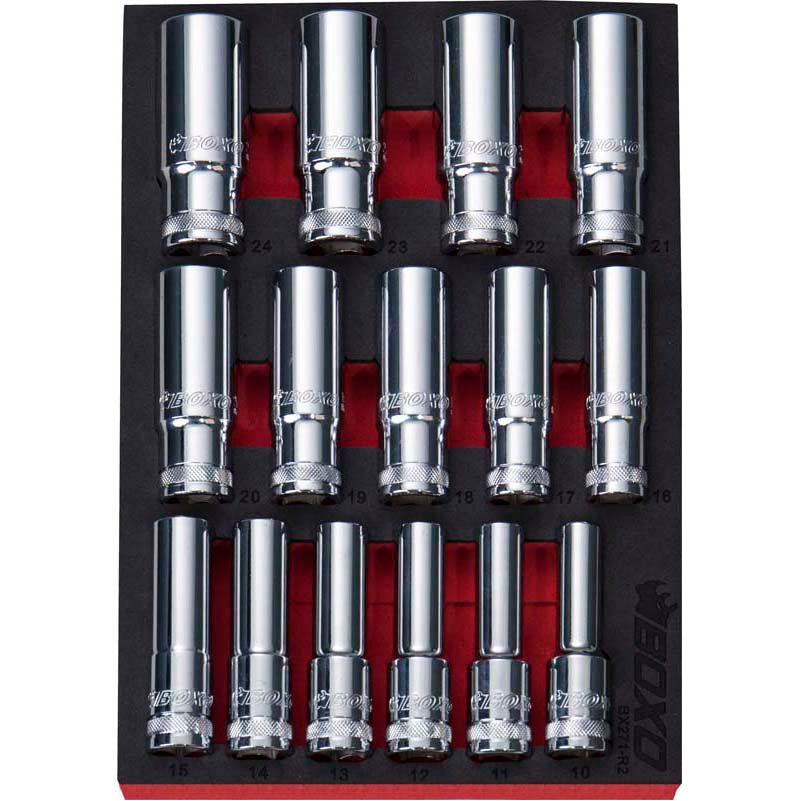 15 Pce 1/2" 12 Point Deep Socket Set-Boxo-Equipment
