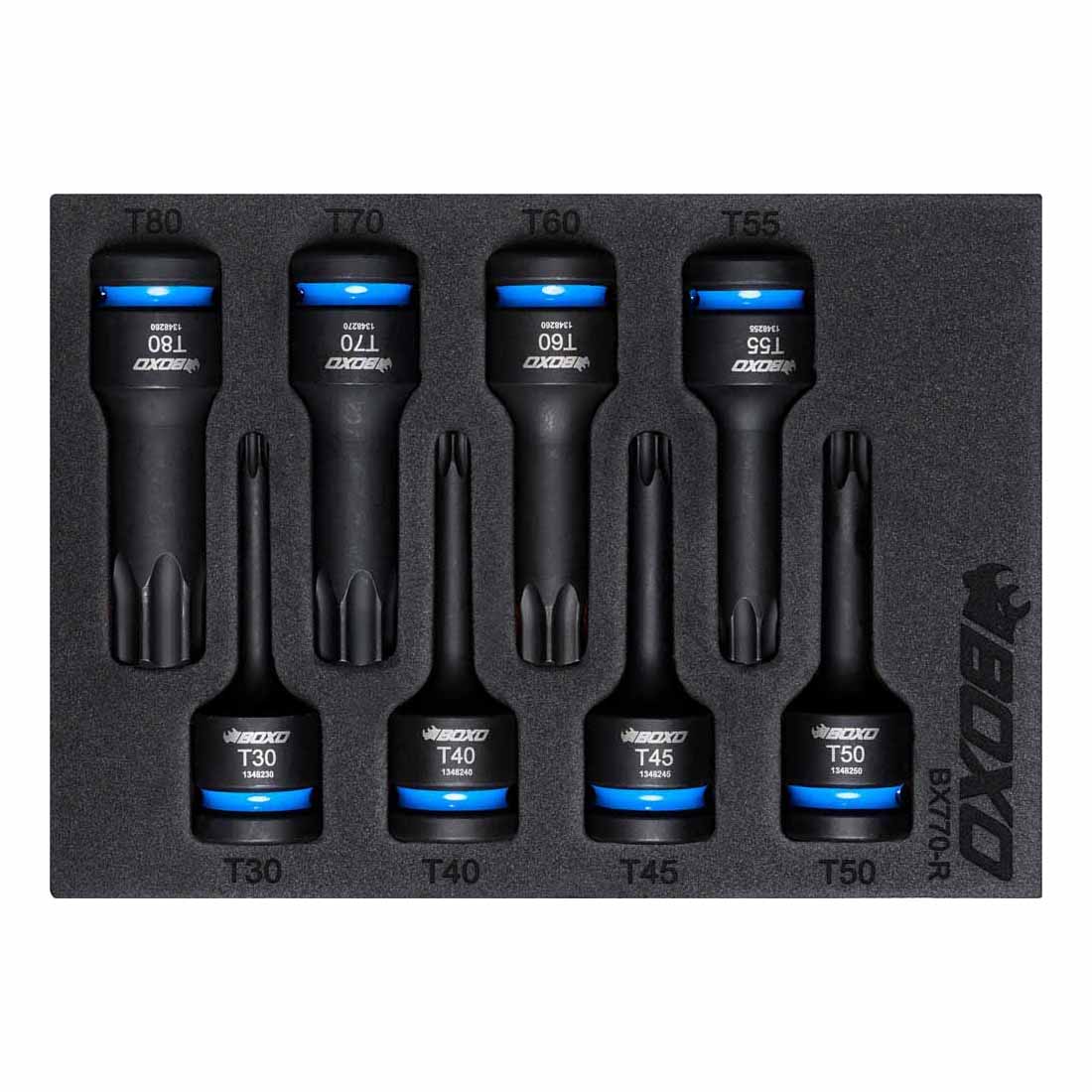 BOXO 8Pc 1/2" Impact Torx Bit Socket Set In EVA Foam