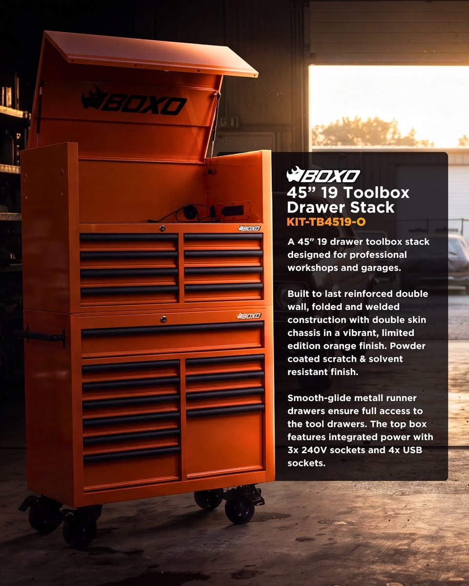 BOXO 45" Papaya Orange 19-Drawer Toolbox Stack (Limited Edition)