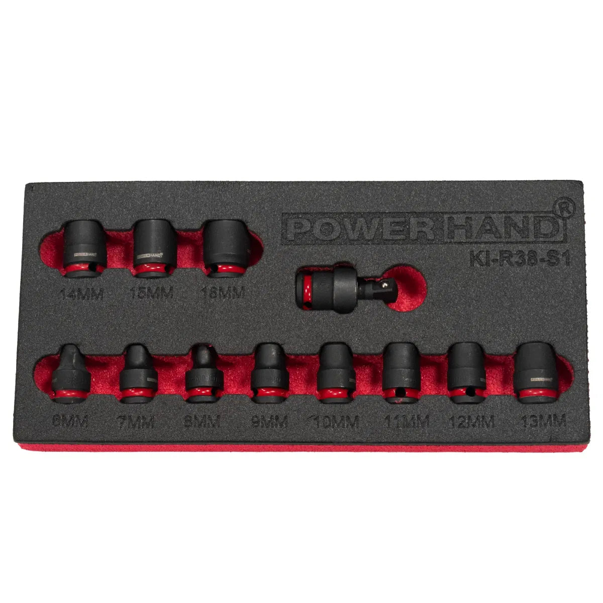 POWERHAND 3/8" Shallow Impact Socket Set in EVA Foam 6-16mm