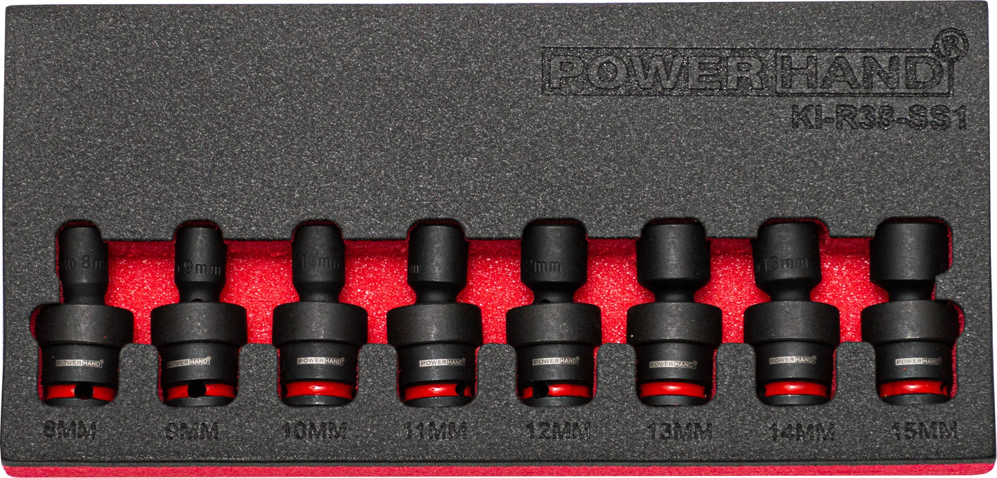 POWERHAND 8Pc 3/8" Shallow Swivel Impact Socket Set (8-15mm)