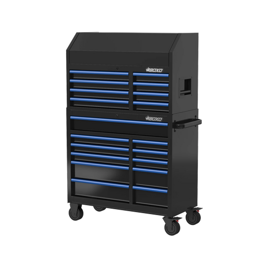 BOXO 41" Black 19 Drawer Toolbox Stack with Drawer Trim Pack (Trim colour options)