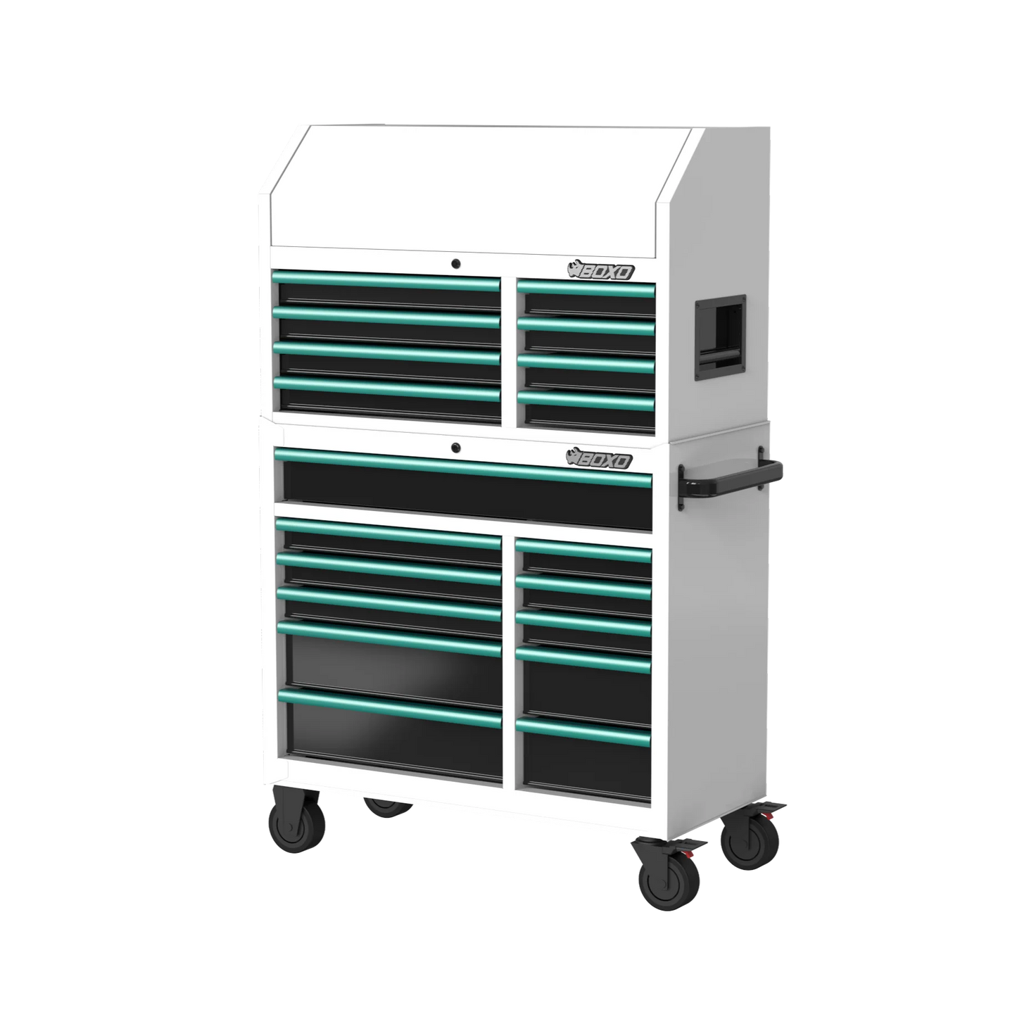 BOXO 41" 19 Drawer Toolbox Stack with Drawer Trim Pack - White Body with Coloured Trim Pack