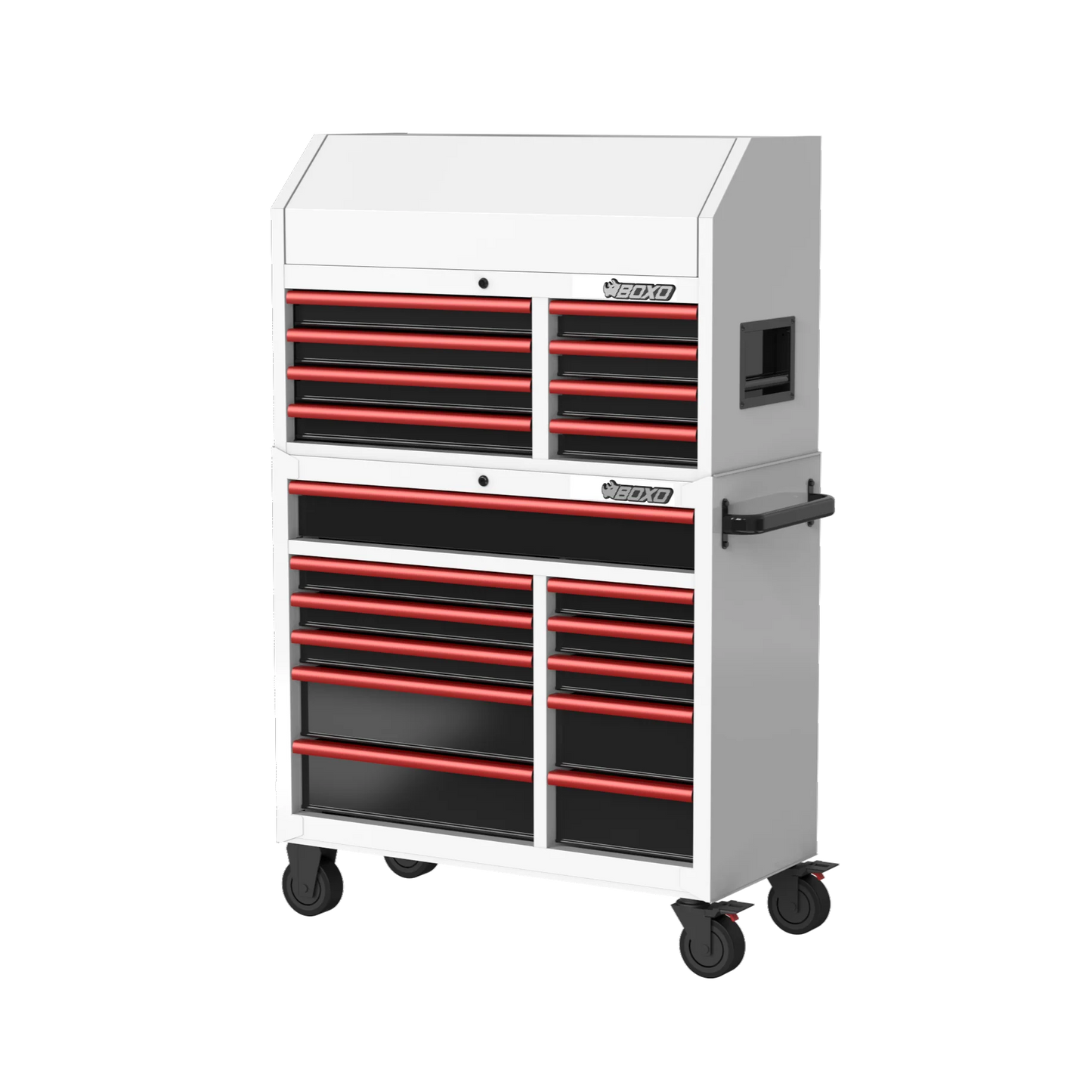 BOXO 41" 19 Drawer Toolbox Stack with Drawer Trim Pack - White Body with Coloured Trim Pack