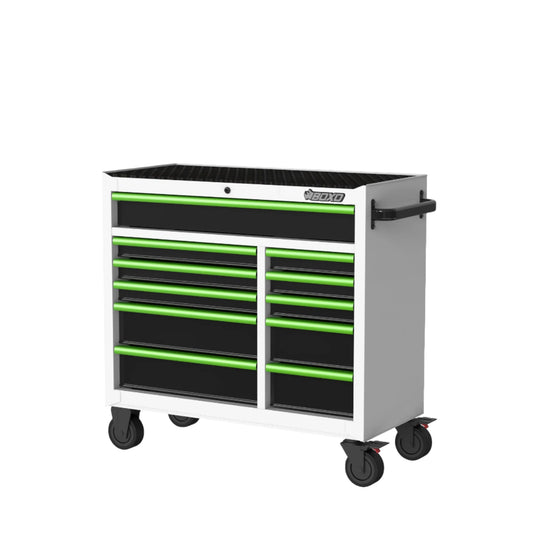 BOXO 41" 11 Drawer Roll Cabinet with Drawer Trim Pack - White Body with Coloured Trim Pack