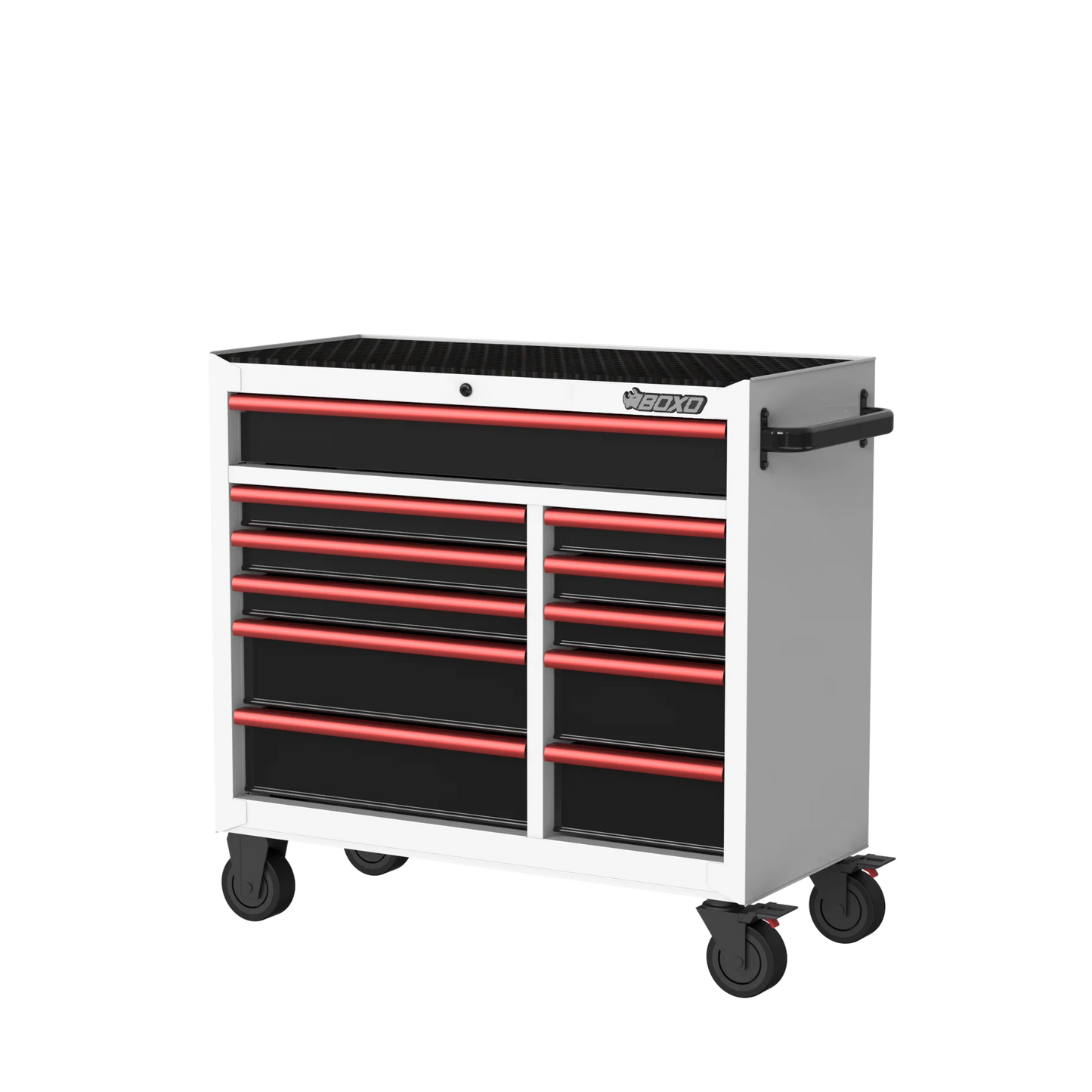 BOXO 41" 11 Drawer Roll Cabinet with Drawer Trim Pack - White Body with Coloured Trim Pack