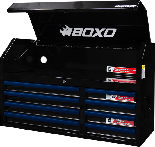 BOXO 41" 8 Drawer Top Box with Drawer Trim Pack - Black Body with Coloured Trim Pack