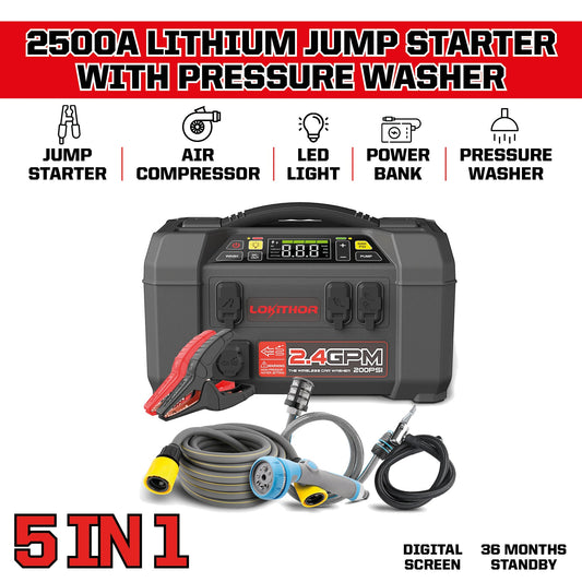 LOKITHOR 2500A 12v Booster, Compressor & Jet Washer