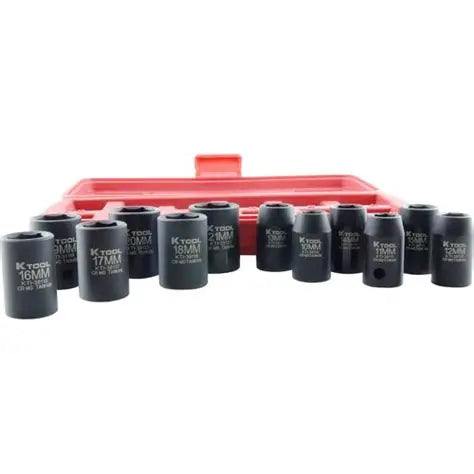 K-Tool International 12Pc 1/2" 6-point Short Impact Socket Set