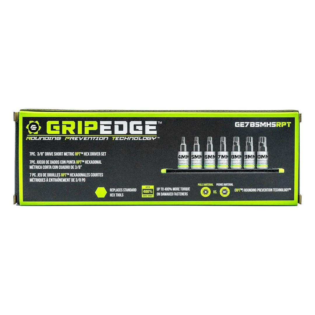 GripEdge 7Pc 3/8" RPT Short Metric Hex Driver Set