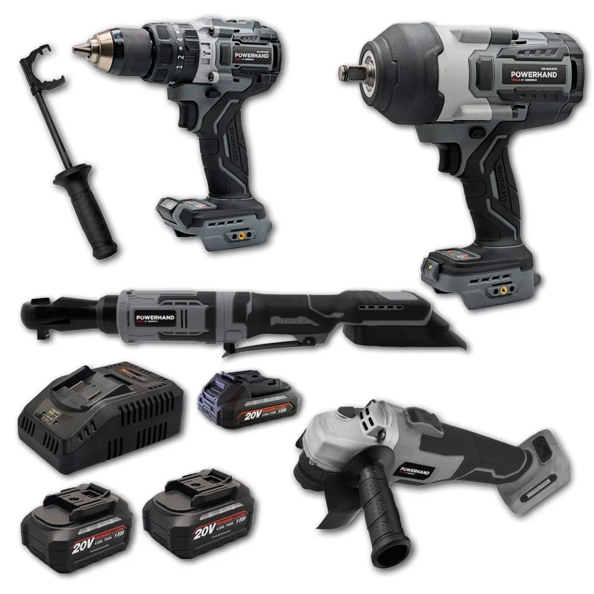 POWERHAND Impact Wrench, Drill, Ratchet & Angle Grinder Pack