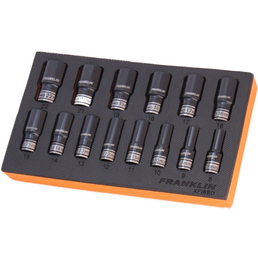 FRANKLIN XF 14Pc 6 pt Semi Deep Thin Wall Impact Socket Set 3/8"