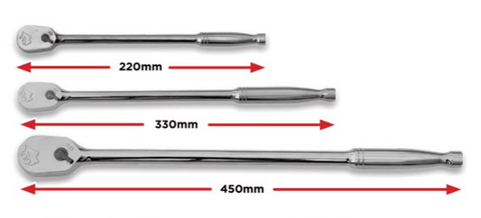 BOXO 3Pc 1/4", 3/8" & 1/2" 90T Long Reach Ratchet Set