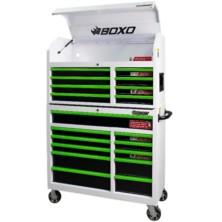 BOXO 41" 19 Drawer Toolbox Stack with Drawer Trim Pack - White Body with Coloured Trim Pack