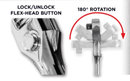 BOXO 1/4", 3/8" & 1/2" 90T Flex-Head Ratchets with Lock
