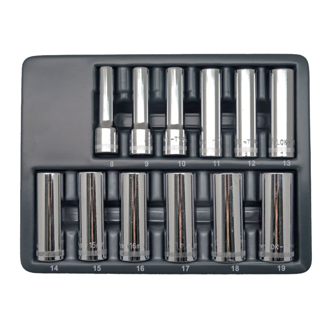 12Pc 3/8'' Lock-Type Deep Sockets (8mm - 19mm)