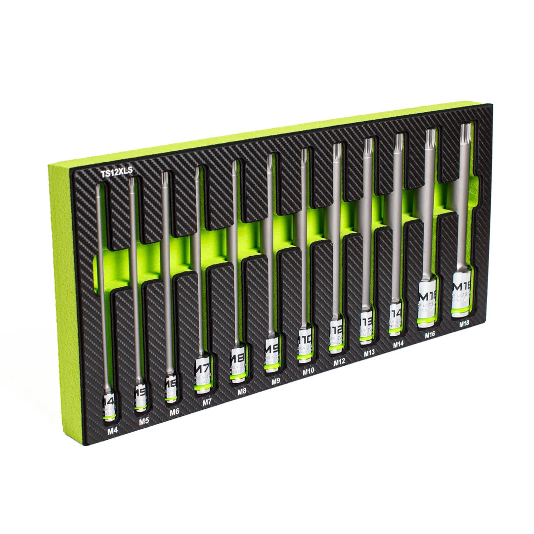 GripEdge 12Pc 1/4", 3/8" & 1/2" Extra-Long Triple Square Bit Socket Set