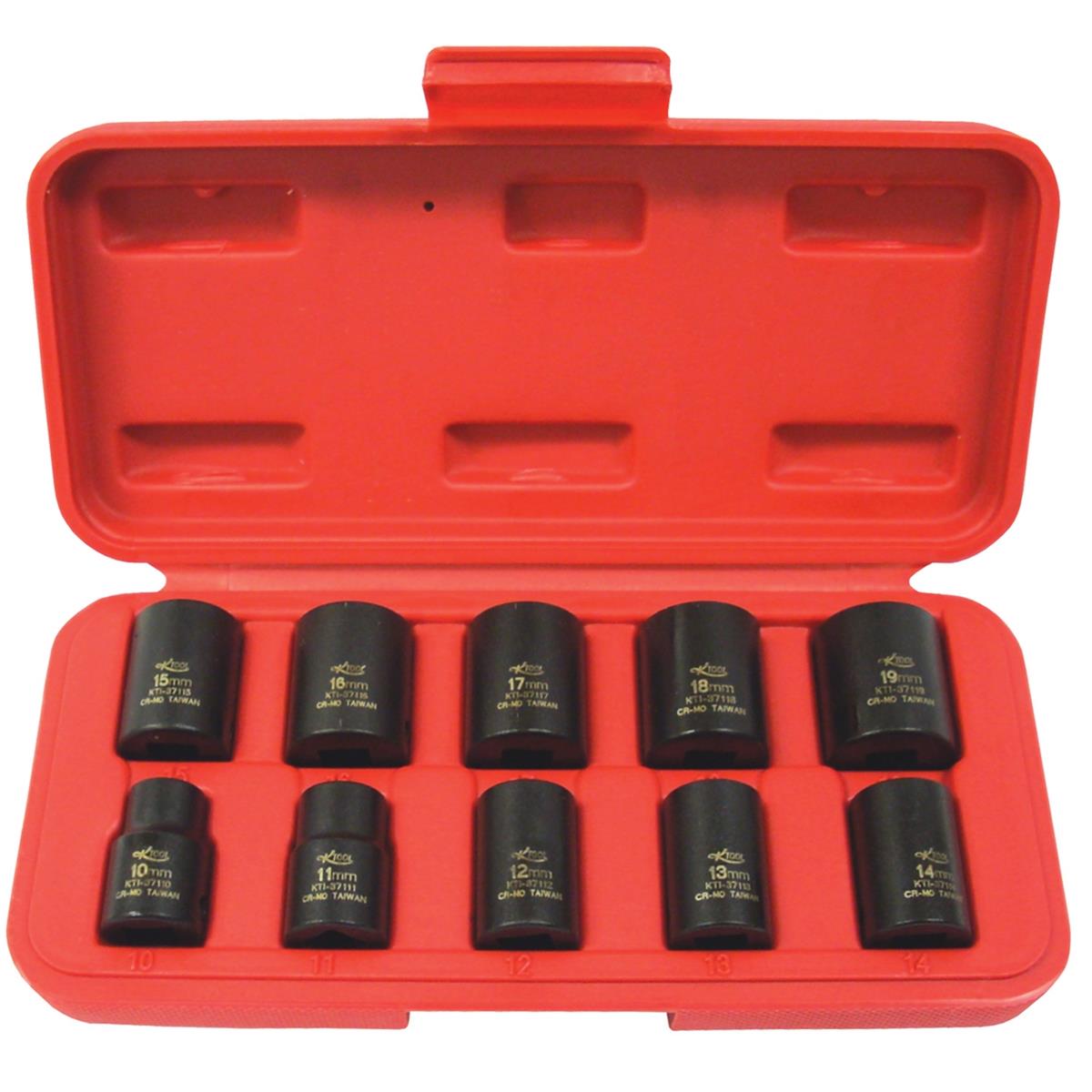 KTI 10Pc 3/8" Metric Short Impact Socket Set 6PT