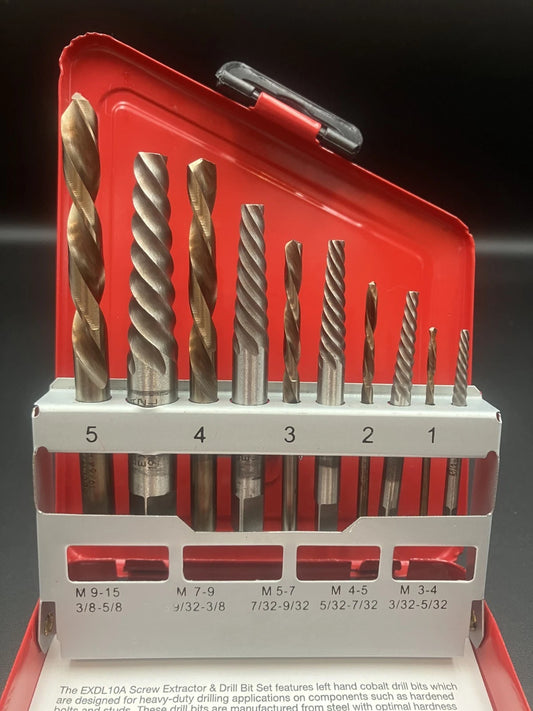 Snap-on 10pc Extractor and Drill Bit Set - Left Hand Cobalt Drills