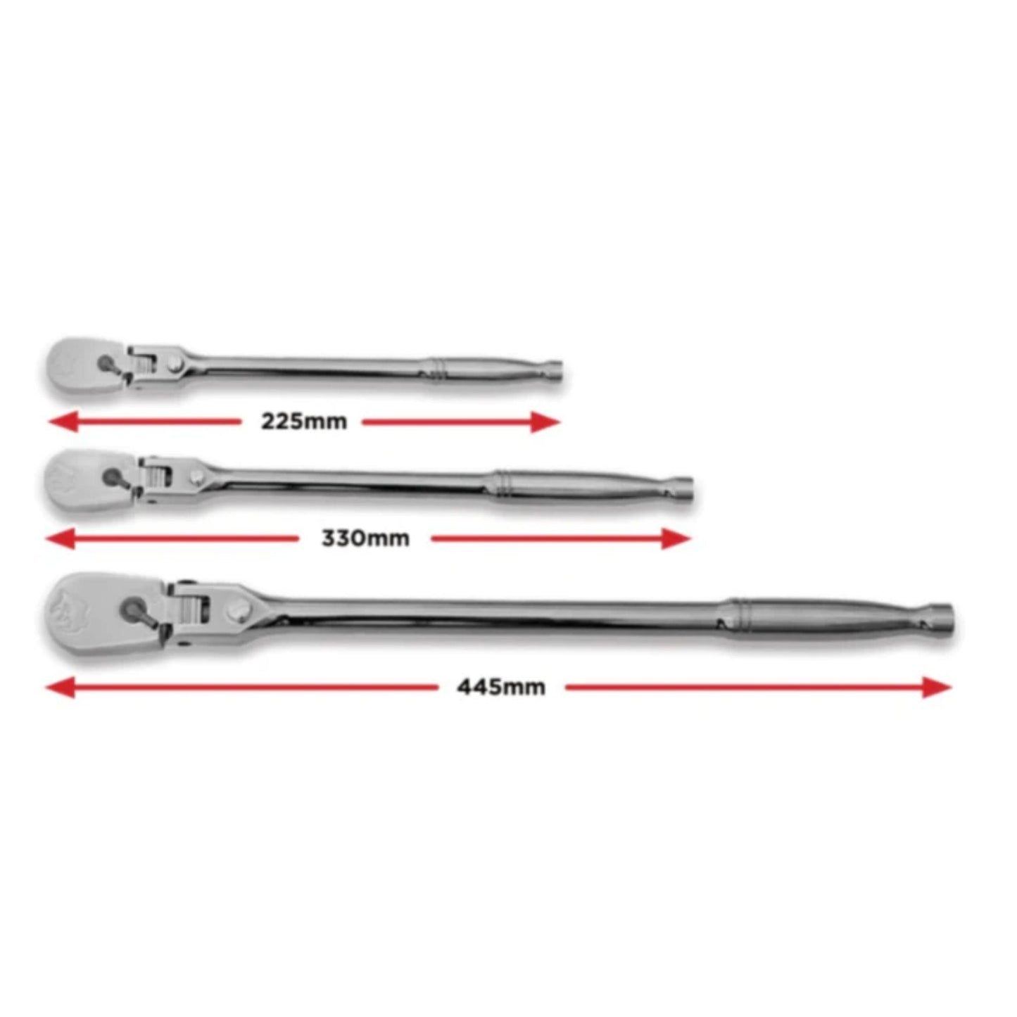 BOXO 1/4", 3/8" & 1/2" 90T Flex-Head Ratchet Individuals with Lock