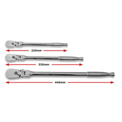 BOXO 1/4", 3/8" & 1/2" 90T Flex-Head Ratchet Individuals with Lock