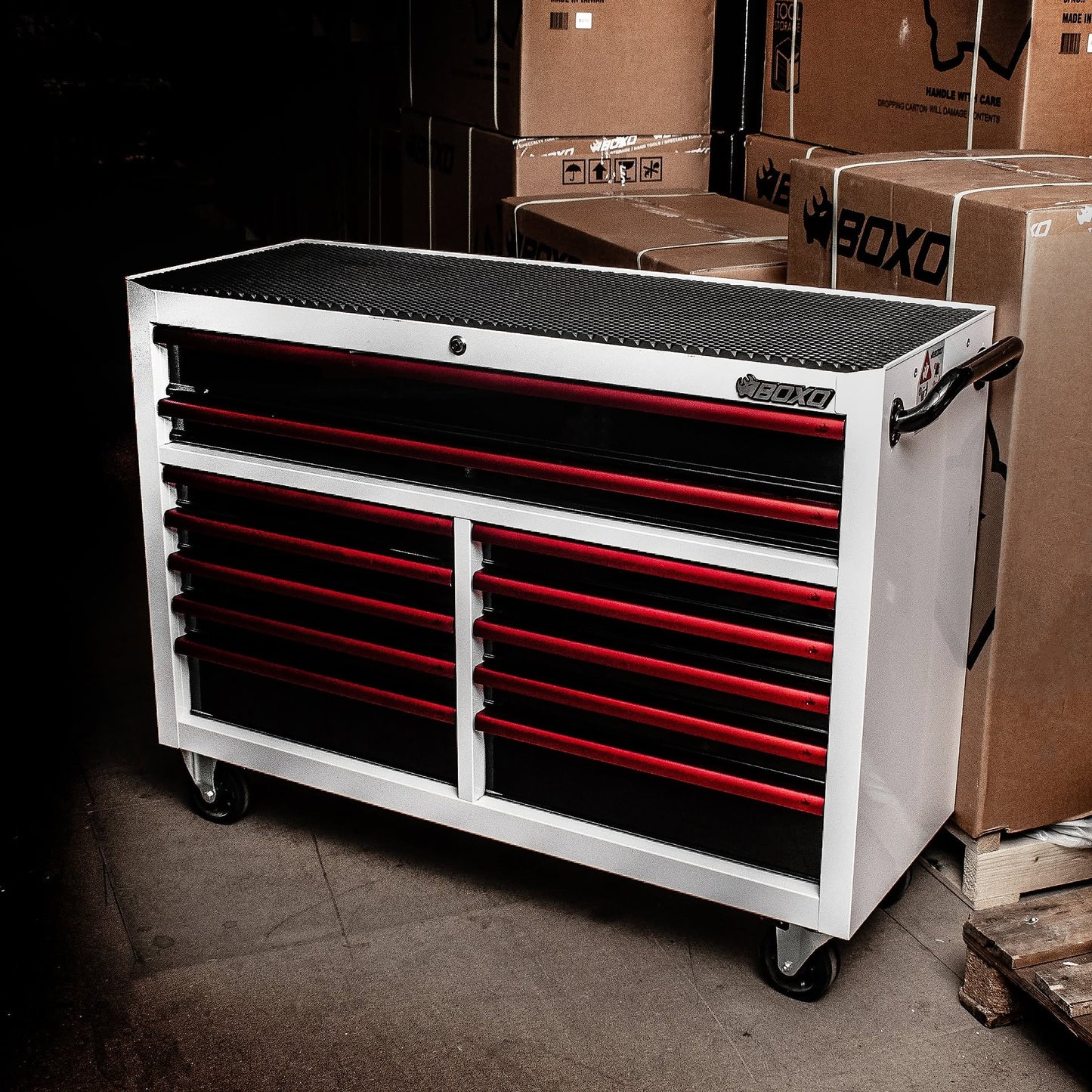 BOXO 53" White 12-Drawer Roll Cabinet (Trim colour options)