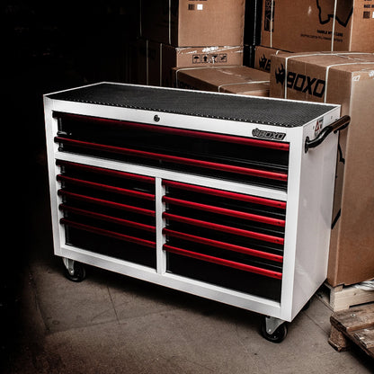 BOXO 53" White 12-Drawer Roll Cabinet (Trim colour options)