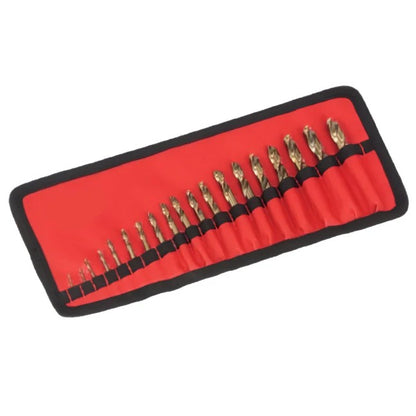 Drill Bit Set, Fully Ground Cobalt Extra Stubby; Right Handed 19pc Set