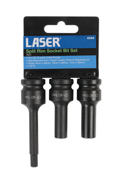 Laser Split Rim Socket Bit Set 3pc