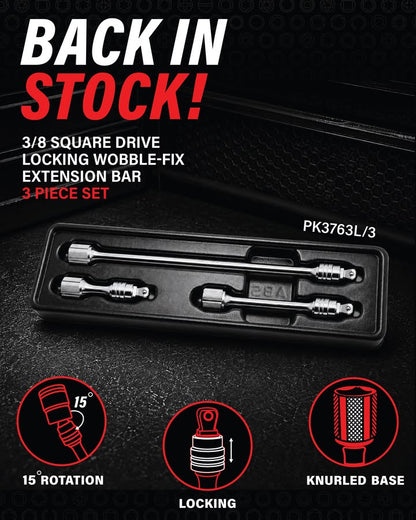 Ko-ken 3/8" Locking Wobble-Fix Extension Bar 3 Piece Set