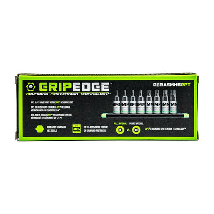 GripEdge 8Pc 1/4" RPT Short Metric Hex Socket Set