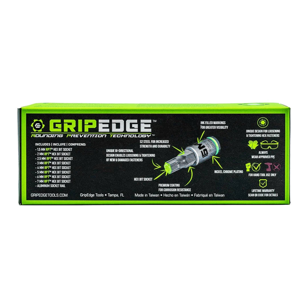 GripEdge 8Pc 1/4" RPT Short Metric Hex Socket Set