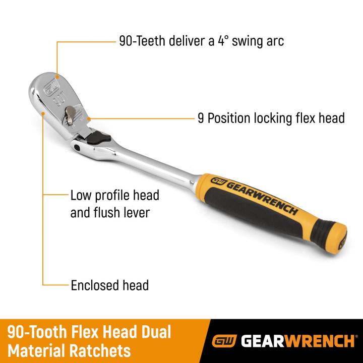 GearWrench 1/2" 90T Dual Material Locking Flex Head Teardrop Ratchet 24"