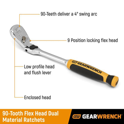 GearWrench 1/2" 90T Dual Material Locking Flex Head Teardrop Ratchet 24"