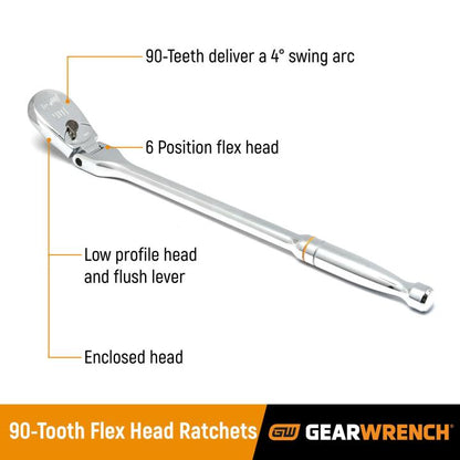 GearWrench 3/8" 90T Flex Head Teardrop Ratchet 11"