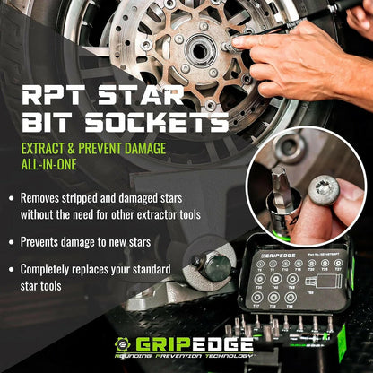GripEdge 14Pc 1/4'', 3/8'' & 1/2'' RPT Torx/Star Socket Set