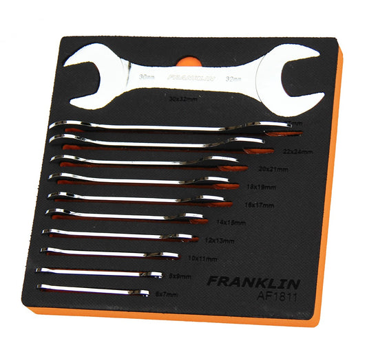 FRANKLIN 11Pc Super Thin Open End Spanner Set in EVA Foam