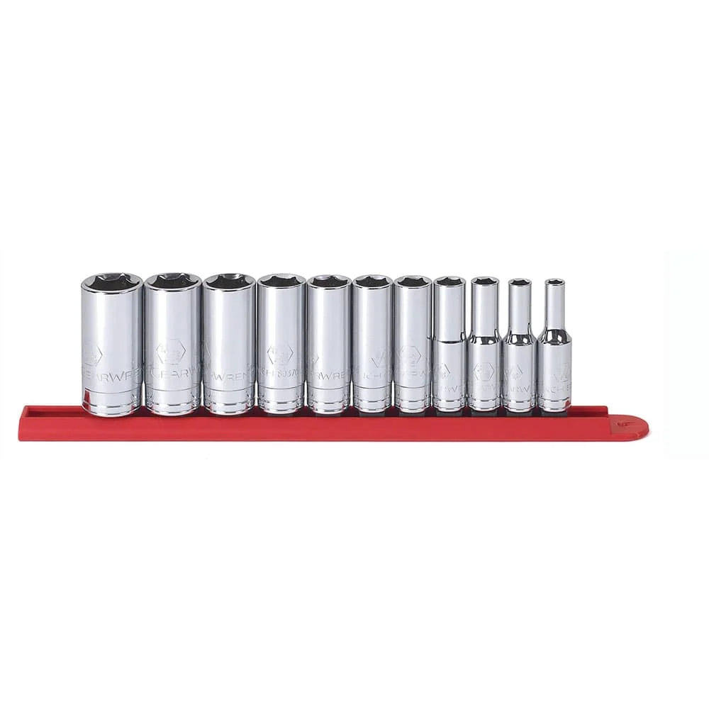 GearWrench 11Pc 3/8" 12Pt Deep SAE Socket Set on Rail