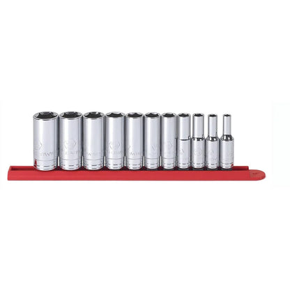 GearWrench 11Pc 3/8" 12Pt Deep SAE Socket Set on Rail