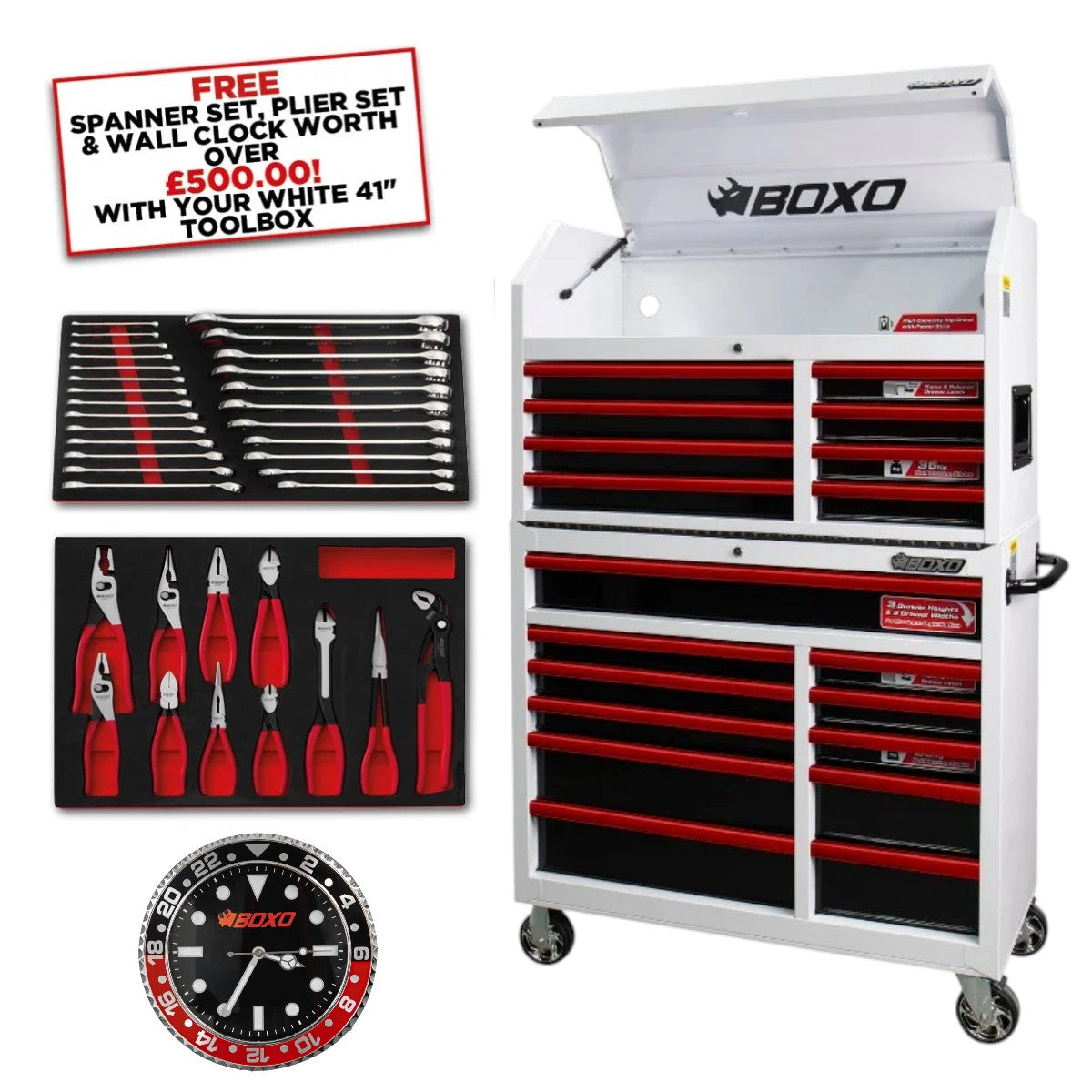 BOXO 41" Gloss White Toolbox Stack (Trim colour options)