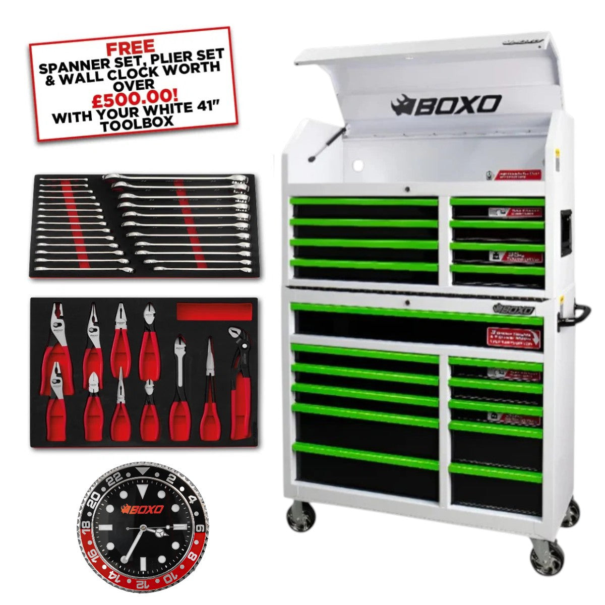 BOXO 41" Gloss White Toolbox Stack (Trim colour options)