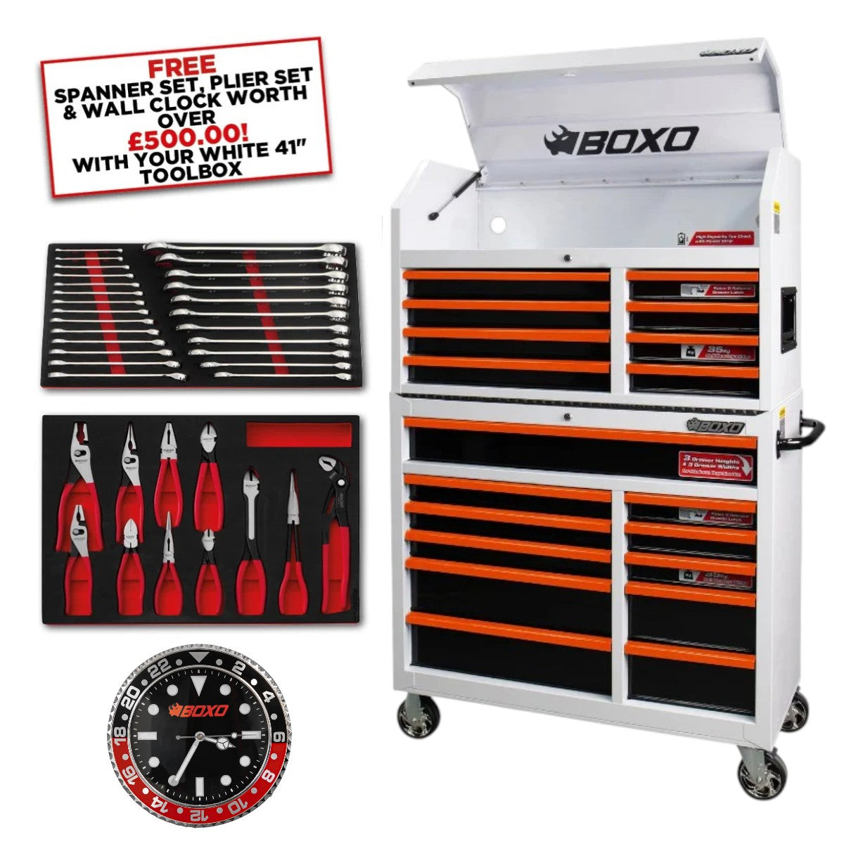 BOXO 41" Gloss White Toolbox Stack (Trim colour options)